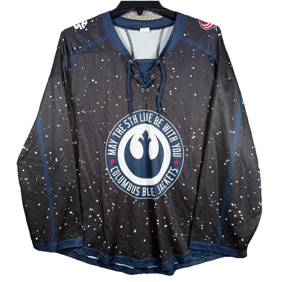 Columbus Blue Jackets Jersey Men Large Black NHL‎ Star Wars Night Giveaway RARE - Picture 1 of 6